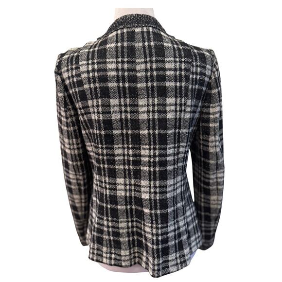 Elliott Lauren Black & White Plaid Virgin Wool Cotton Blend Open front Blazer 6 - Picture 5 of 10